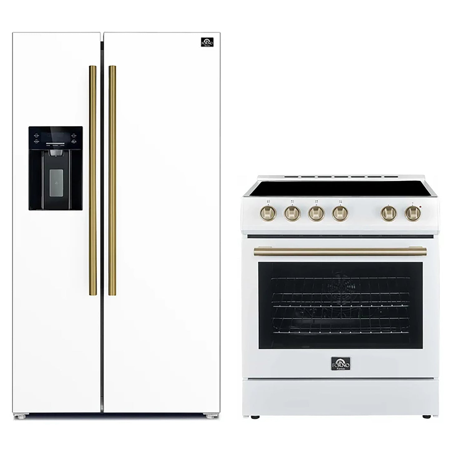 FORNO 2-Piece White Kitchen Bundle - 30" Electric Range and 36" Bottom Freezer Refrigerator
