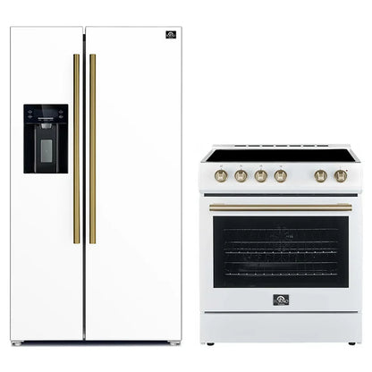 FORNO 2-Piece White Kitchen Bundle - 30" Electric Range and 36" Bottom Freezer Refrigerator