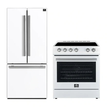 FORNO 2-Piece White Kitchen Bundle - 30" Electric Range and 31" Bottom Freezer Refrigerator