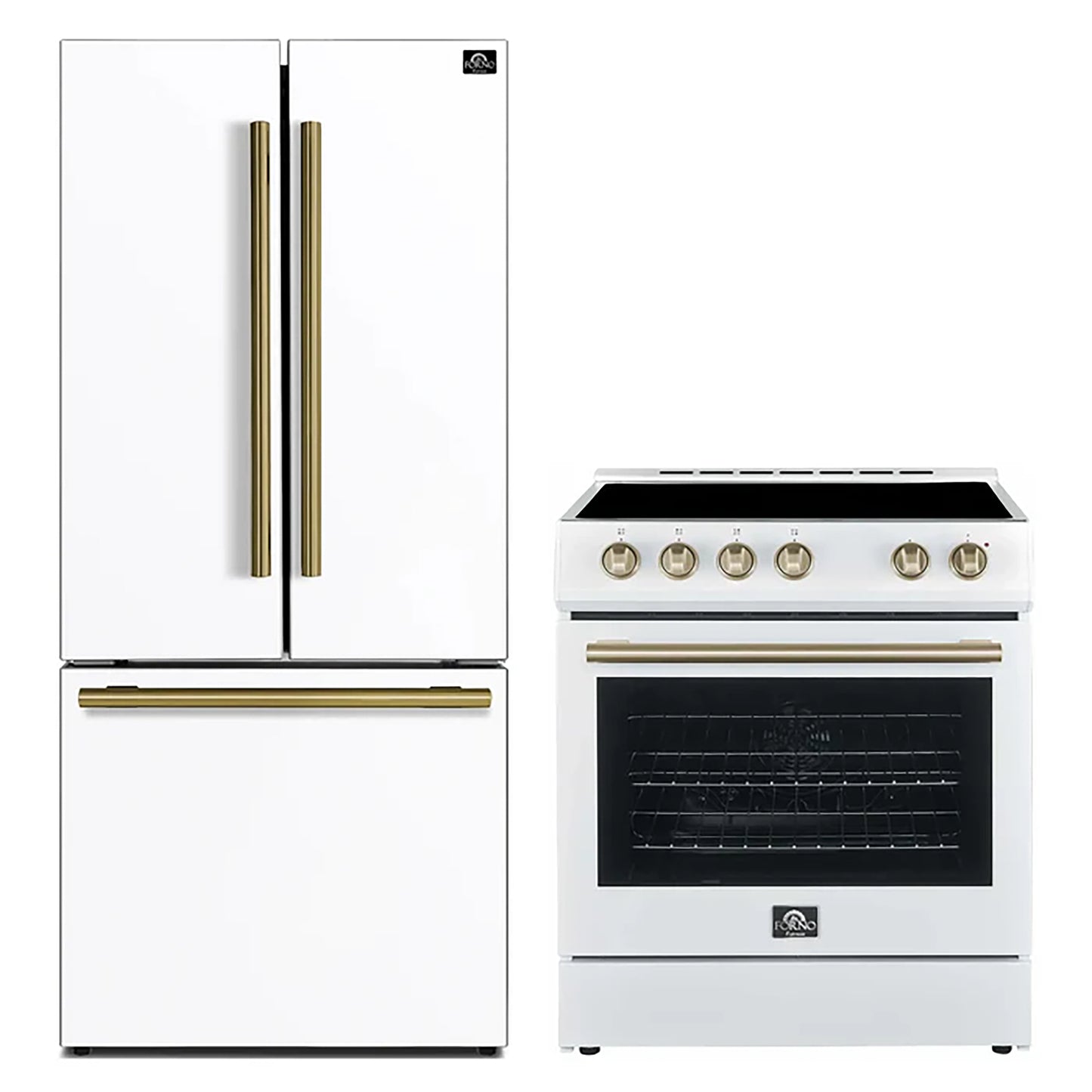 FORNO 2-Piece White Kitchen Bundle - 30" Electric Range and 31" Bottom Freezer Refrigerator