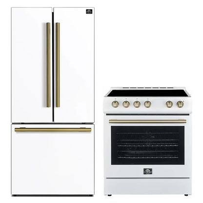 FORNO 2-Piece White Kitchen Bundle - 30" Electric Range and 31" Bottom Freezer Refrigerator