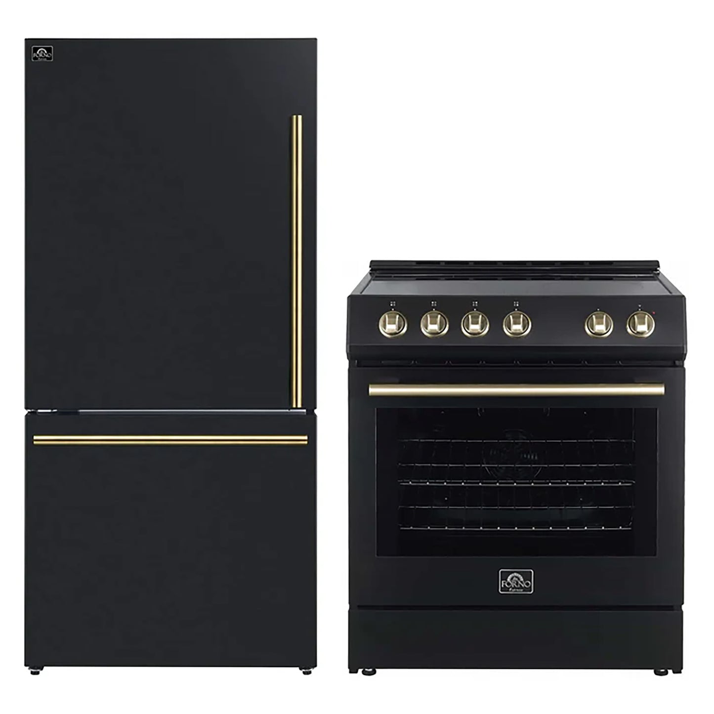 FORNO 2-Piece Black Kitchen Bundle - 30" Electric Range and 31" Bottom Freezer Refrigerator