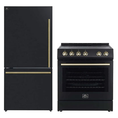 FORNO 2-Piece Black Kitchen Bundle - 30" Electric Range and 31" Bottom Freezer Refrigerator