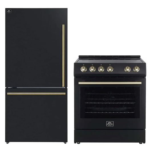 FORNO 2-Piece Black Kitchen Bundle - 30" Electric Range and 31" Bottom Freezer Refrigerator