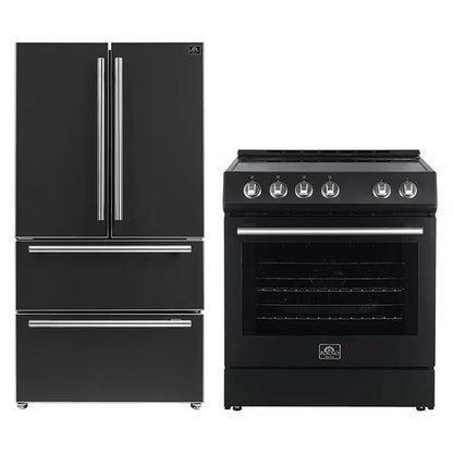 FORNO 2-Piece Black Kitchen Bundle - 30" Electric Range and 36" Bottom Freezer Refrigerator