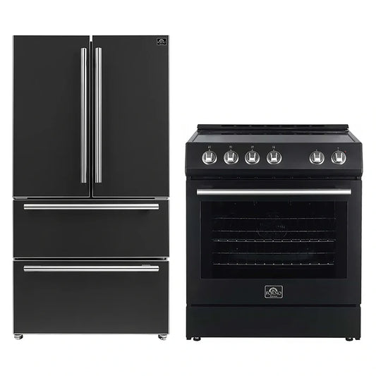 FORNO 2-Piece Black Kitchen Bundle - 30" Electric Range and 36" Bottom Freezer Refrigerator