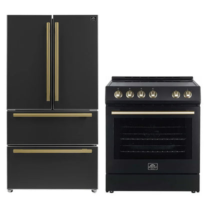 FORNO 2-Piece Black Kitchen Bundle - 30" Electric Range and 36" Bottom Freezer Refrigerator