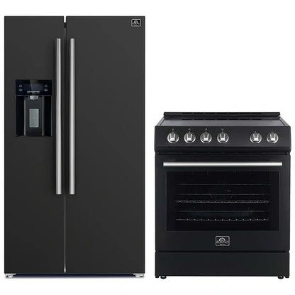 FORNO 2-Piece Black Kitchen Bundle - 30" Electric Range and 36" Bottom Freezer Refrigerator