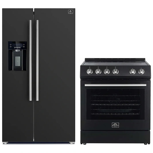 FORNO 2-Piece Black Kitchen Bundle - 30" Electric Range and 36" Bottom Freezer Refrigerator