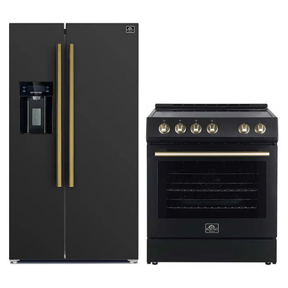 FORNO 2-Piece Black Kitchen Bundle - 30" Electric Range and 36" Bottom Freezer Refrigerator