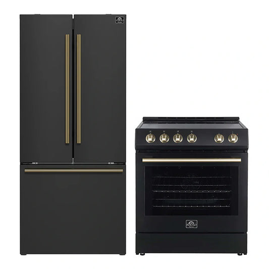 FORNO 2-Piece Black Kitchen Bundle - 30" Electric Range and 31" Bottom Freezer Refrigerator