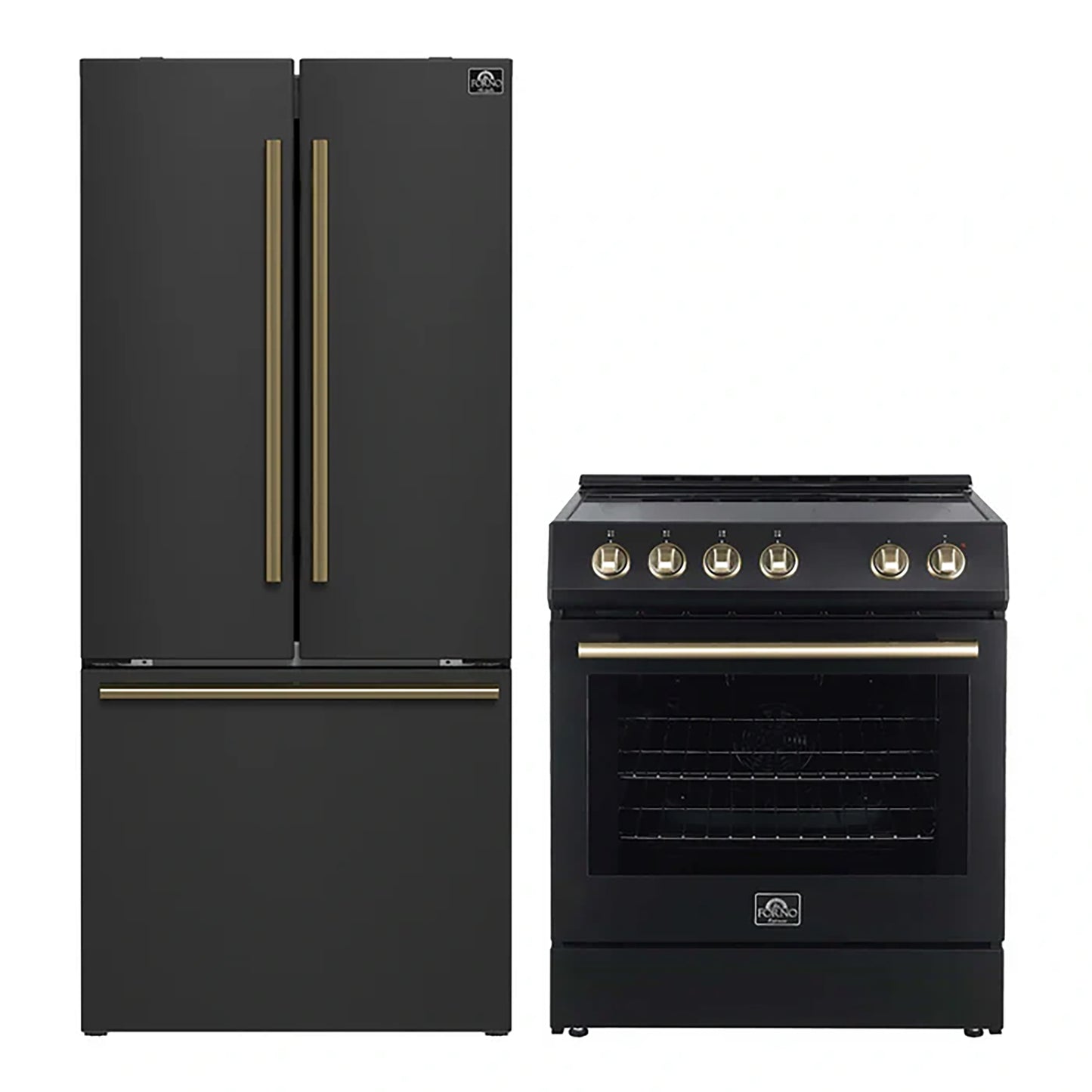 FORNO 2-Piece Black Kitchen Bundle - 30" Electric Range and 31" Bottom Freezer Refrigerator