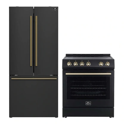 FORNO 2-Piece Black Kitchen Bundle - 30" Electric Range and 31" Bottom Freezer Refrigerator