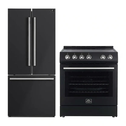 FORNO 2-Piece Black Kitchen Bundle - 30" Electric Range and 31" Bottom Freezer Refrigerator
