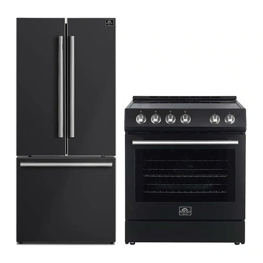 FORNO 2-Piece Black Kitchen Bundle - 30" Electric Range and 31" Bottom Freezer Refrigerator