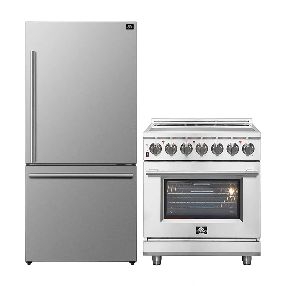 FORNO 2-Piece SS Kitchen Bundle - 30" Electric Range and 31" Bottom Freezer Refrigerator