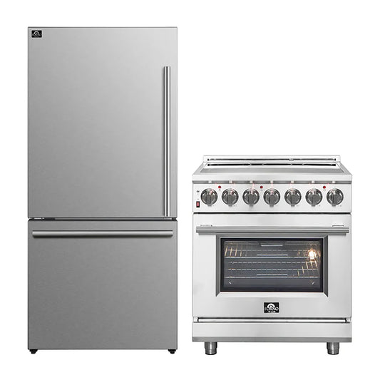 FORNO 2-Piece SS Kitchen Bundle - 30" Electric Range and 31" Bottom Freezer Refrigerator