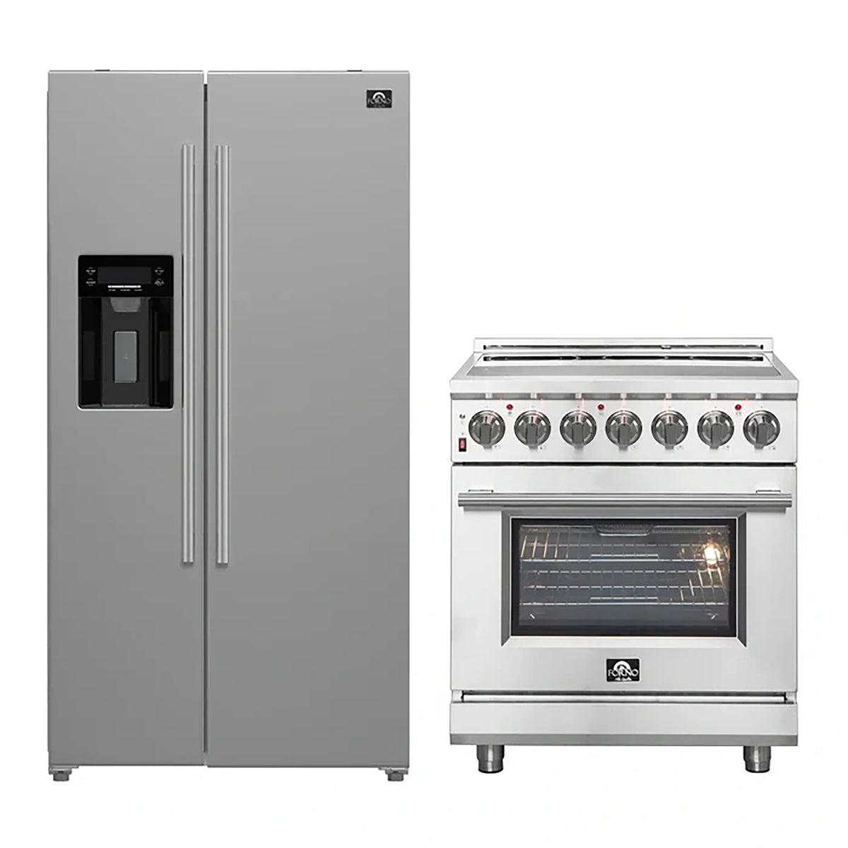 FORNO 2-Piece SS Kitchen Bundle - 30" Electric Range and 36" Bottom Freezer Refrigerator