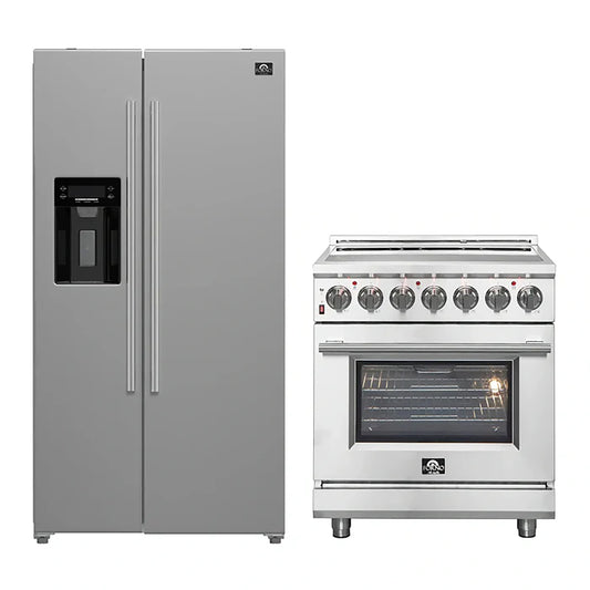 FORNO 2-Piece SS Kitchen Bundle - 30" Electric Range and 36" Bottom Freezer Refrigerator