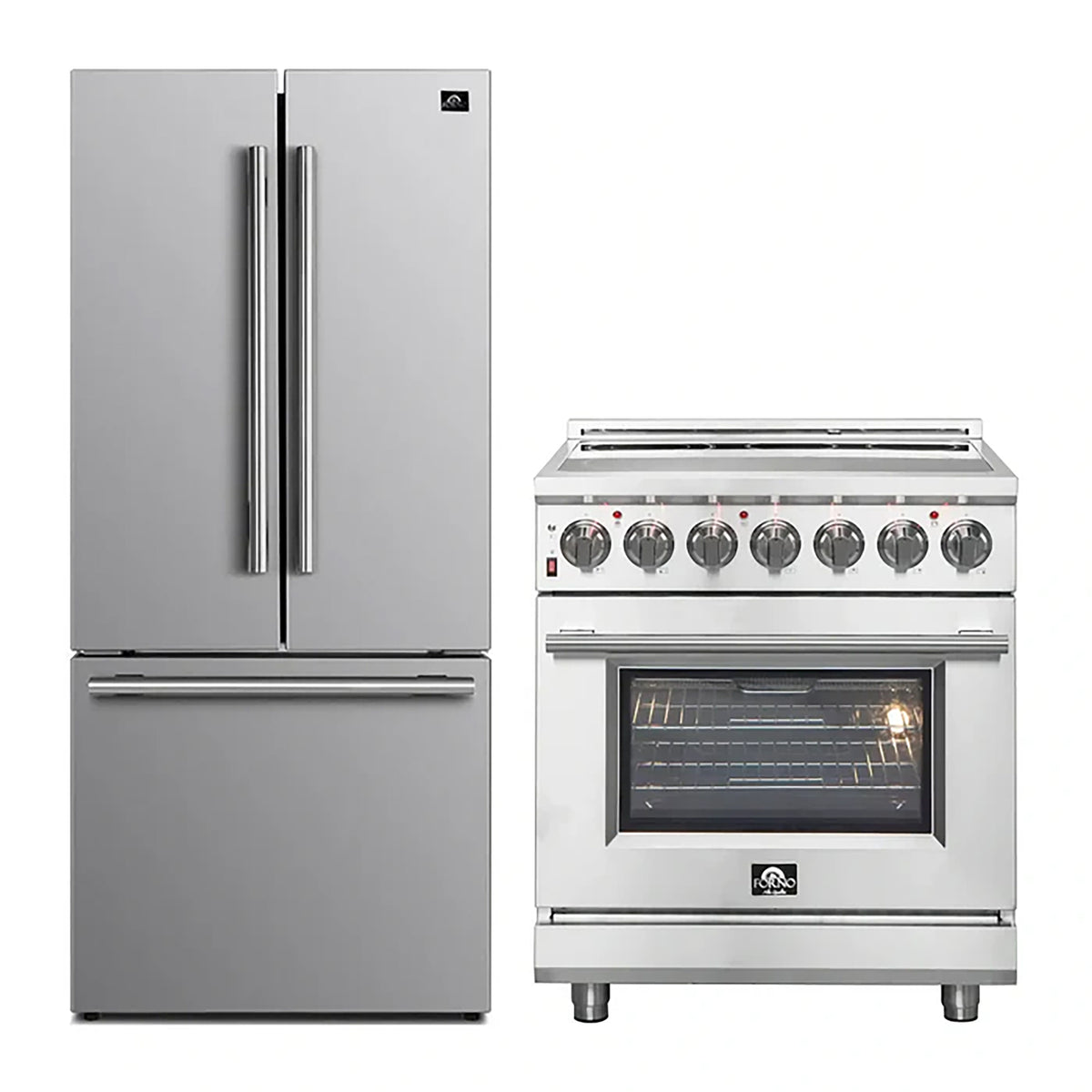 FORNO 2-Piece SS Kitchen Bundle - 30" Electric Range and 31" Bottom Freezer Refrigerator