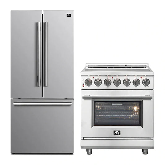 FORNO 2-Piece SS Kitchen Bundle - 30" Electric Range and 31" Bottom Freezer Refrigerator