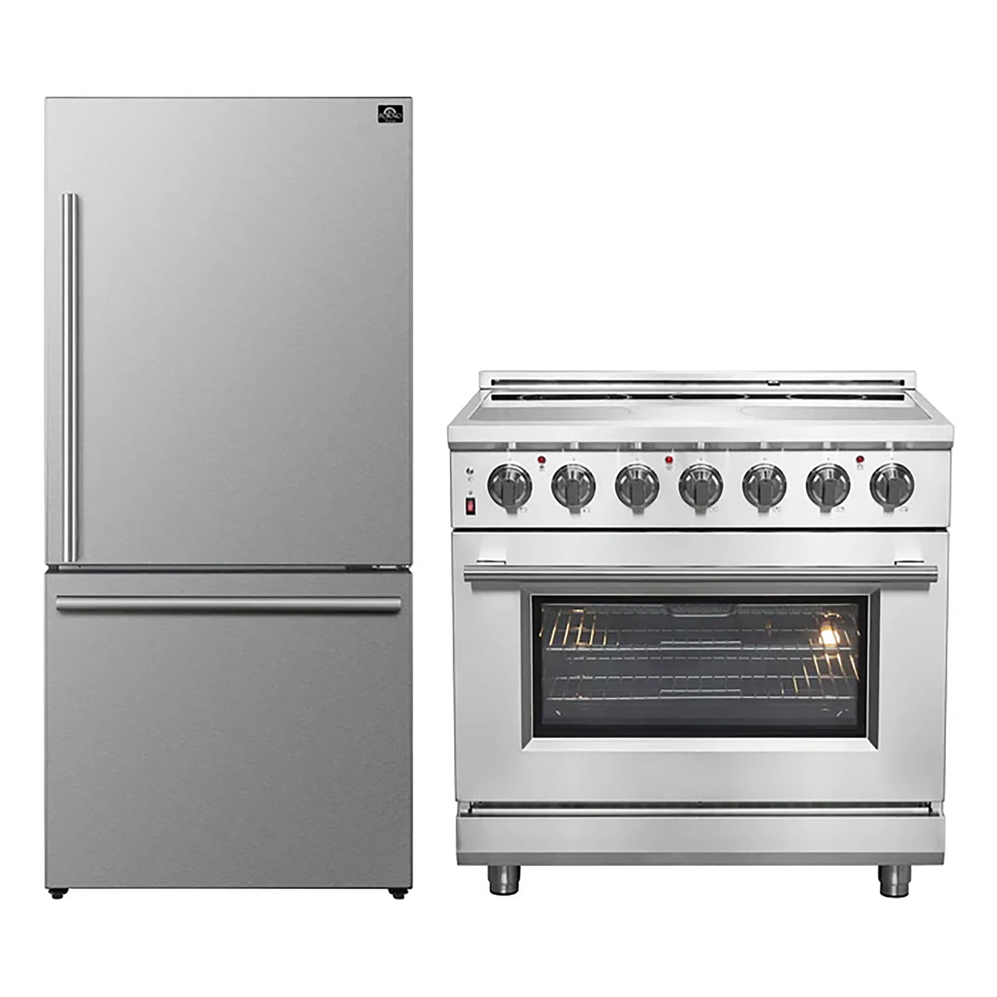 FORNO 2-Piece SS Kitchen Bundle - 36" Electric Range and 31" Bottom Freezer Refrigerator