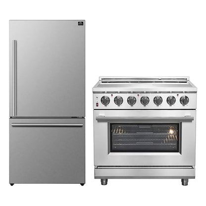 FORNO 2-Piece SS Kitchen Bundle - 36" Electric Range and 31" Bottom Freezer Refrigerator
