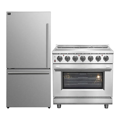 FORNO 2-Piece SS Kitchen Bundle - 36" Electric Range and 31" Bottom Freezer Refrigerator