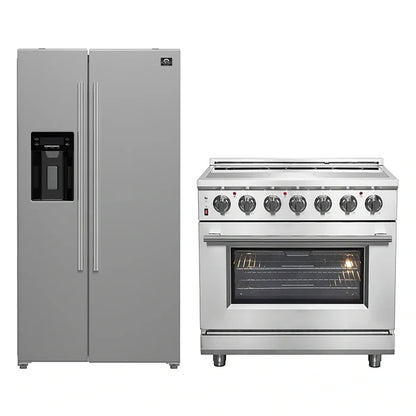 FORNO 2-Piece SS Kitchen Bundle - 36" Electric Range and 36" Bottom Freezer Refrigerator