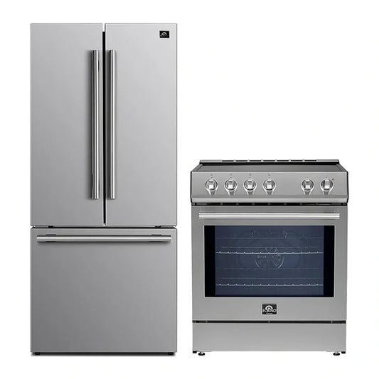 FORNO 2-Piece SS Kitchen Bundle - 30" Induction Range and 31" Bottom Freezer Refrigerator