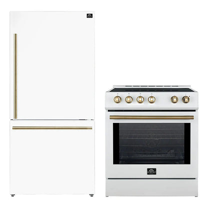 FORNO 2-Piece White Kitchen Bundle - 30" Induction Range and 31" Bottom Freezer Refrigerator