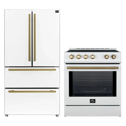 FORNO 2-Piece White Kitchen Bundle - 30" Induction Range and 36" Bottom Freezer Refrigerator