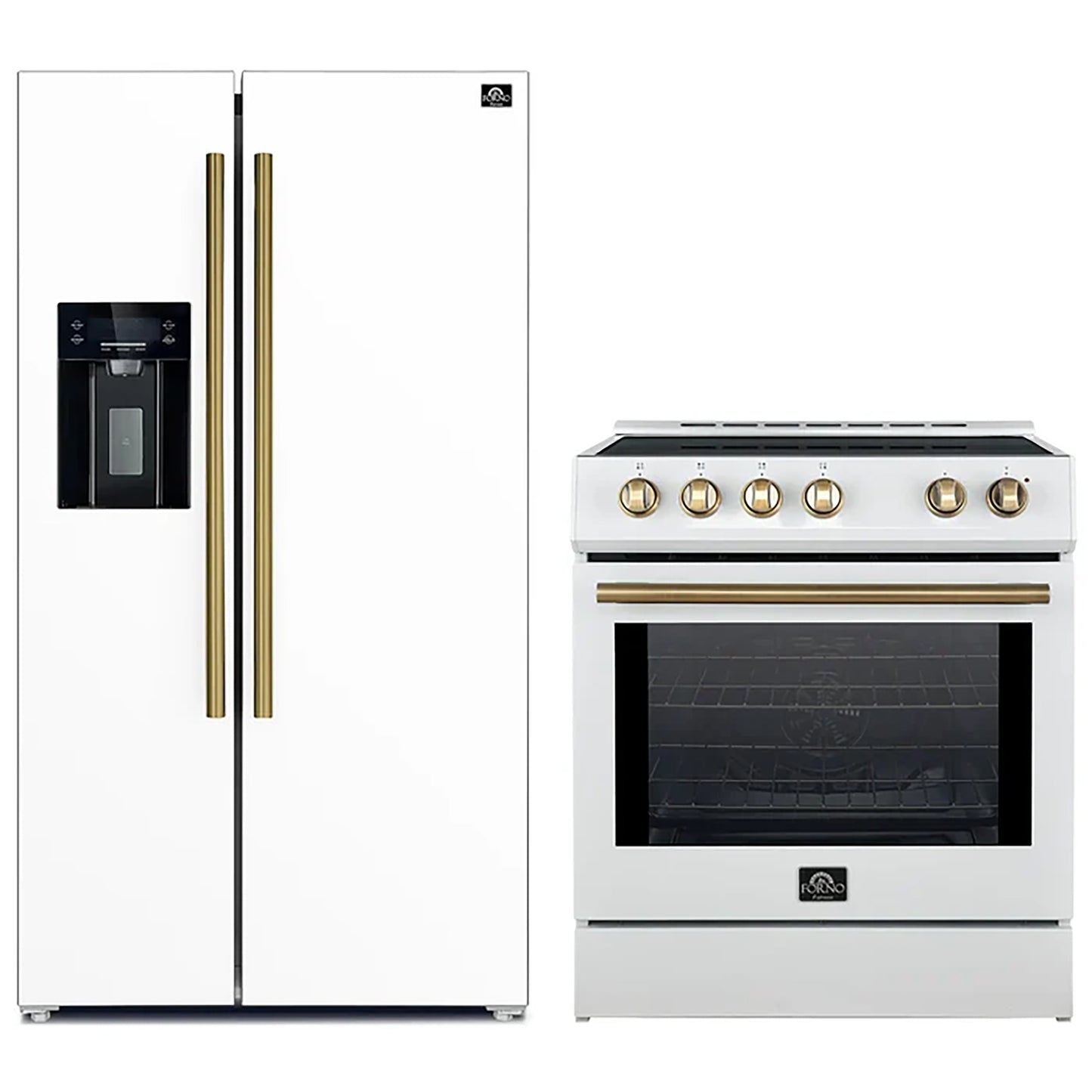 FORNO 2-Piece White Kitchen Bundle - 30" Induction Range and 36" Bottom Freezer Refrigerator