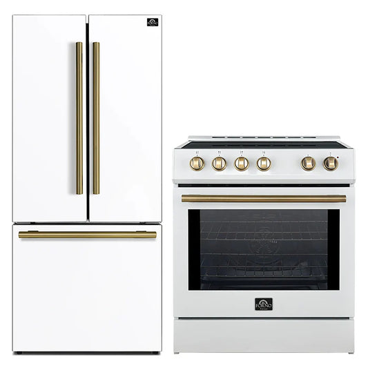 FORNO 2-Piece White Kitchen Bundle - 30" Induction Range and 31" Bottom Freezer Refrigerator