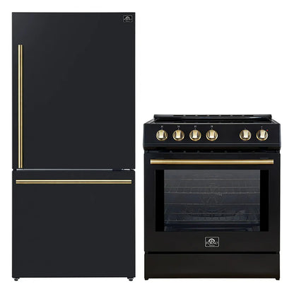 FORNO 2-Piece Black Kitchen Bundle - 30" Induction Range and 31" Bottom Freezer Refrigerator