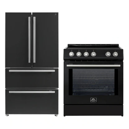 FORNO 2-Piece Black Kitchen Bundle - 30" Induction Range and 36" Bottom Freezer Refrigerator