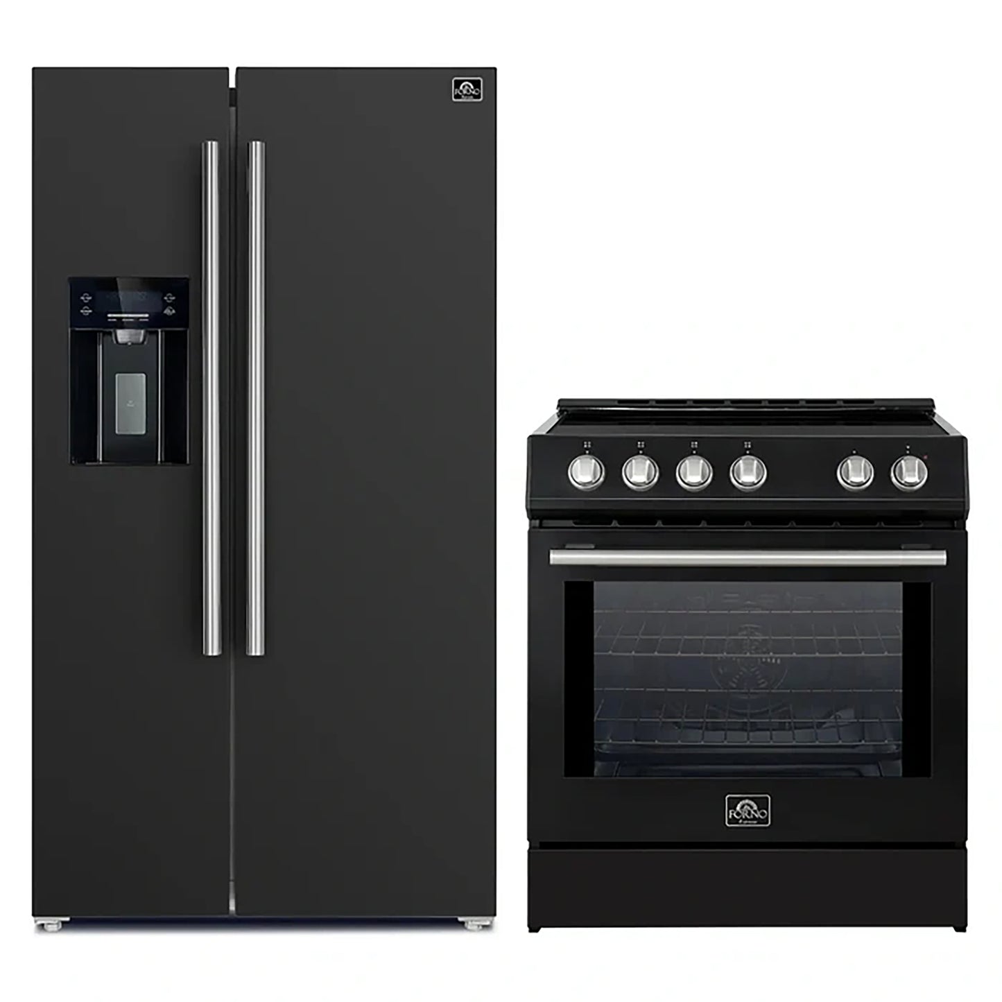 FORNO 2-Piece Black Kitchen Bundle - 30" Induction Range and 36" Bottom Freezer Refrigerator