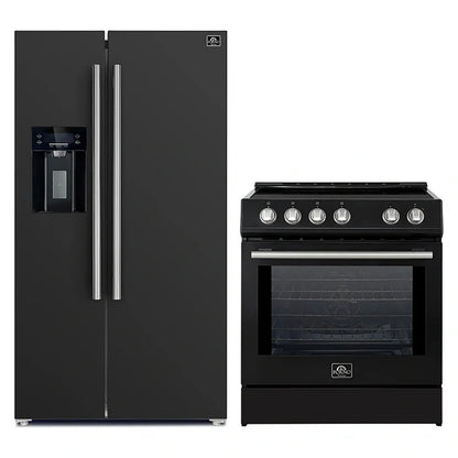 FORNO 2-Piece Black Kitchen Bundle - 30" Induction Range and 36" Bottom Freezer Refrigerator