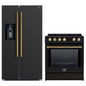 FORNO 2-Piece Black Kitchen Bundle - 30" Induction Range and 36" Bottom Freezer Refrigerator
