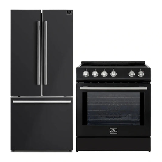 FORNO 2-Piece Black Kitchen Bundle - 30" Induction Range and 31" Bottom Freezer Refrigerator