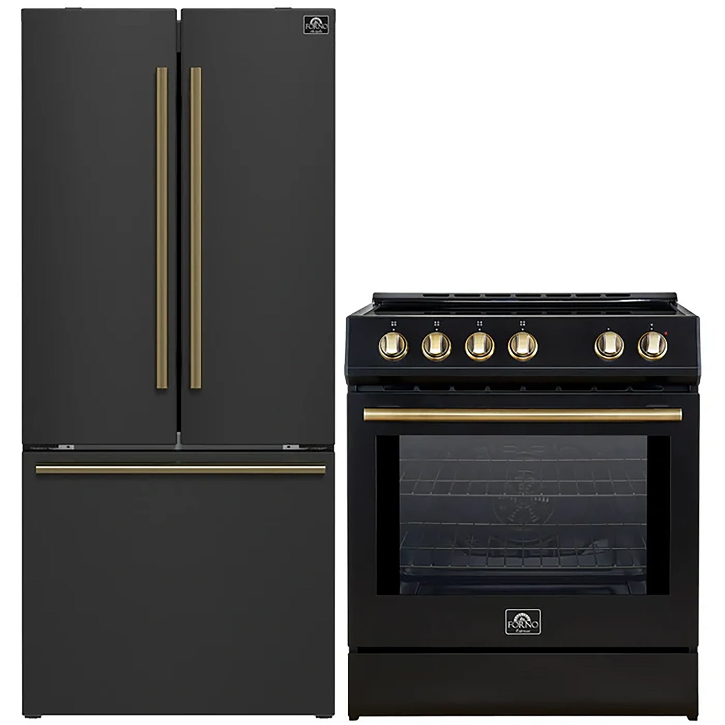 FORNO 2-Piece Black Kitchen Bundle - 30" Induction Range and 31" Bottom Freezer Refrigerator