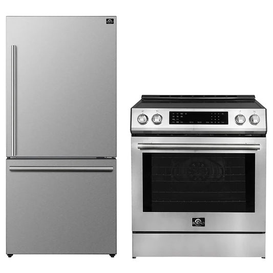 FORNO 2-Piece SS Kitchen Bundle - 30" Induction Range and 31" Bottom Freezer Refrigerator