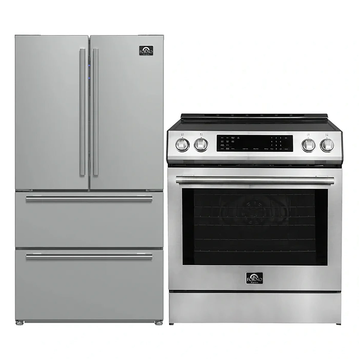 FORNO 2-Piece SS Kitchen Bundle - 30" Induction Range and 36" Bottom Freezer Refrigerator