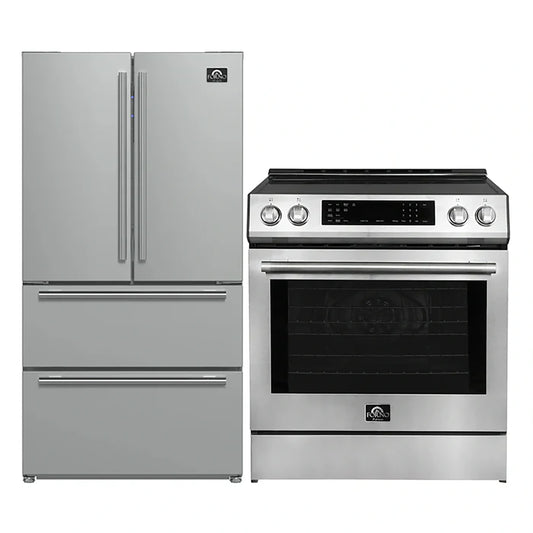 FORNO 2-Piece SS Kitchen Bundle - 30" Induction Range and 36" Bottom Freezer Refrigerator