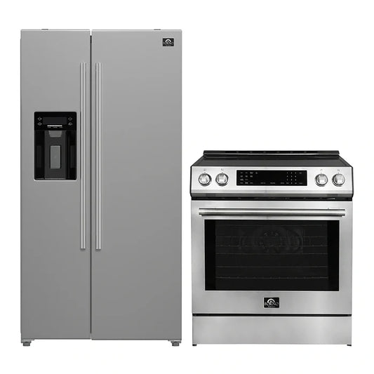 FORNO 2-Piece SS Kitchen Bundle - 30" Induction Range and 36" Bottom Freezer Refrigerator