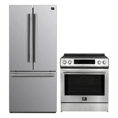 FORNO 2-Piece SS Kitchen Bundle - 30" Induction Range and 31" Bottom Freezer Refrigerator