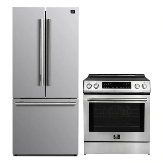 FORNO 2-Piece SS Kitchen Bundle - 30" Induction Range and 31" Bottom Freezer Refrigerator