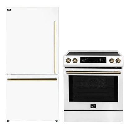 FORNO 2-Piece White Kitchen Bundle - 30" Induction Range and 31" Bottom Freezer Refrigerator