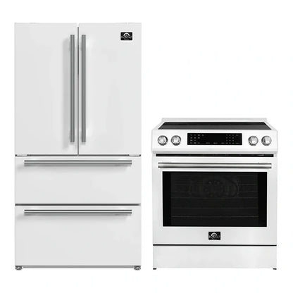 FORNO 2-Piece White Kitchen Bundle - 30" Induction Range and 36" Bottom Freezer Refrigerator