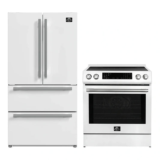 FORNO 2-Piece White Kitchen Bundle - 30" Induction Range and 36" Bottom Freezer Refrigerator